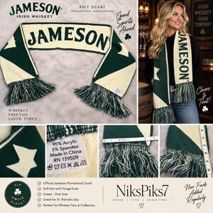 Jameson Irish Whiskey Knit Scarf Green Cream Fringe Logo Promo Unisex